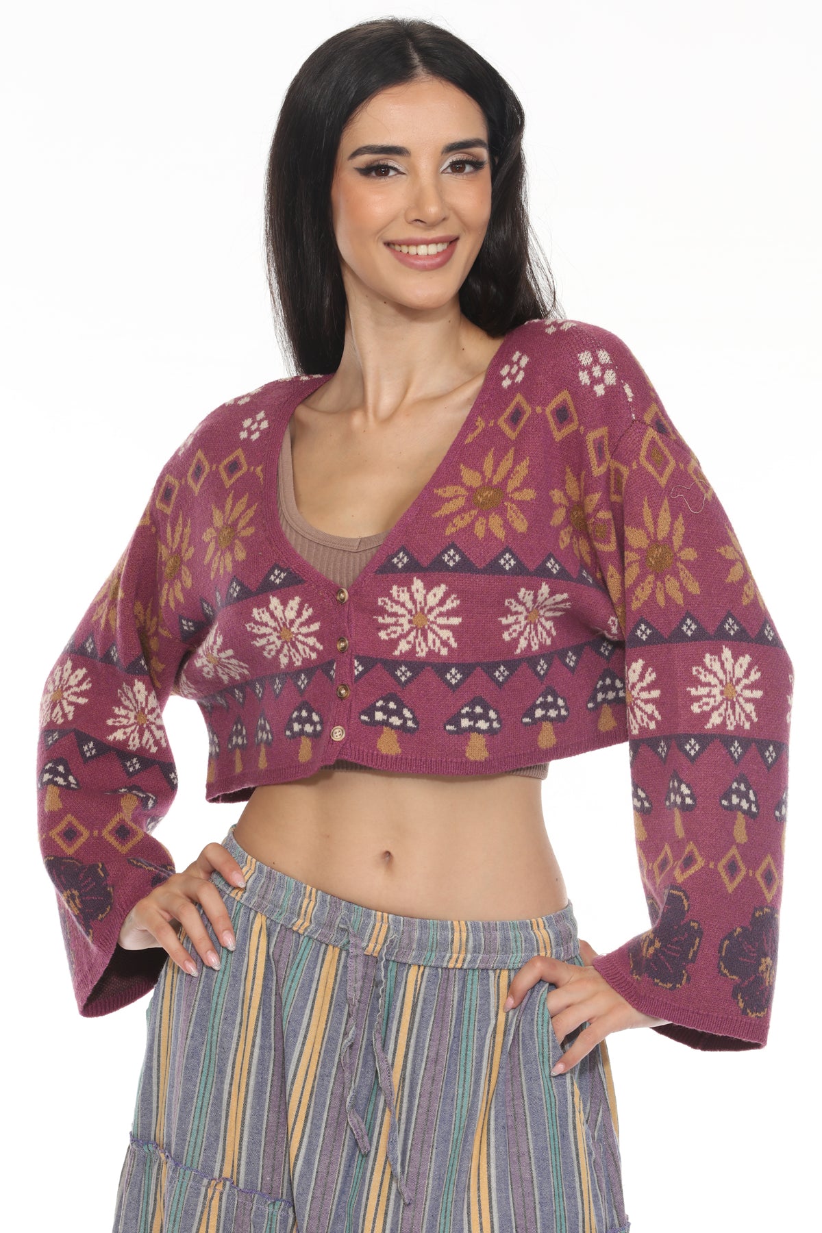 Fair Isle Mushroom Crop Cardigan