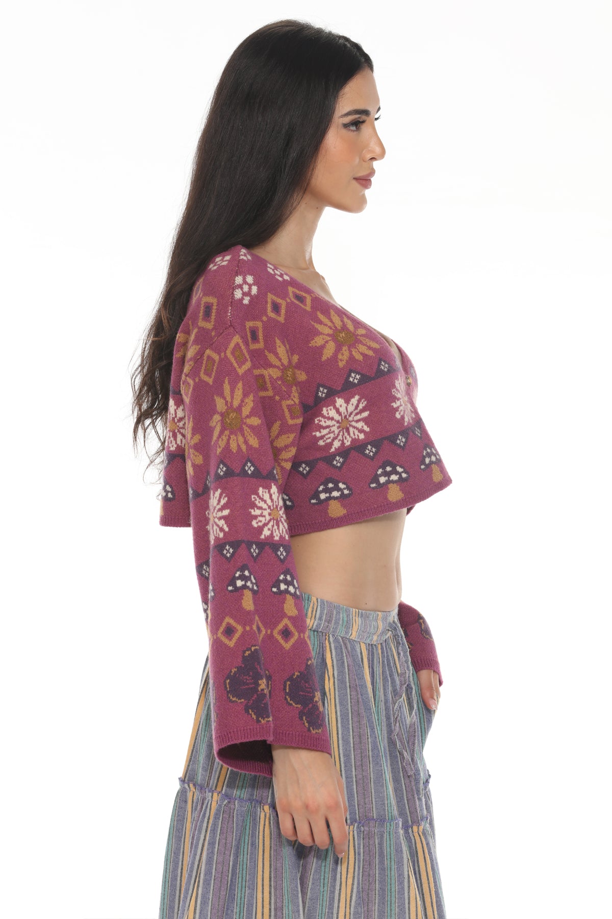 Fair Isle Mushroom Crop Cardigan