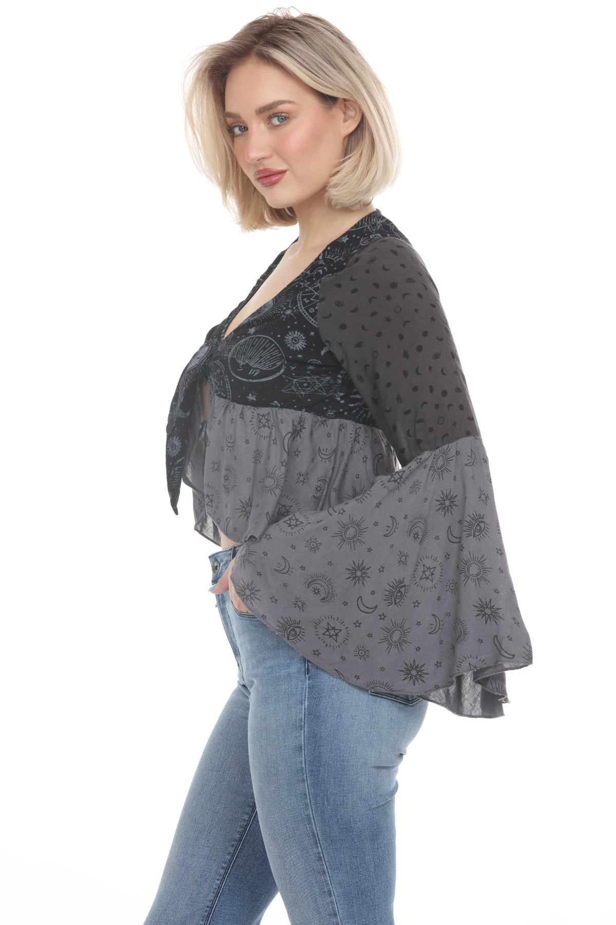 Celestial Patchwork Tie Front Top