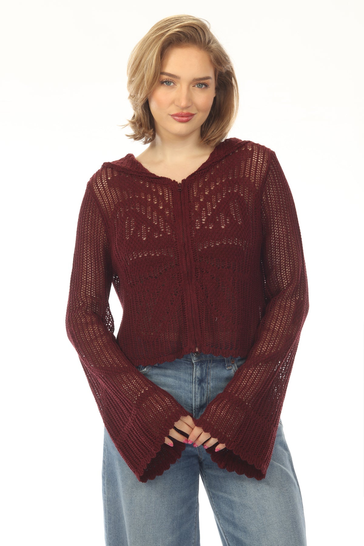 Butterfly Lacy Cropped Zip Hoddie