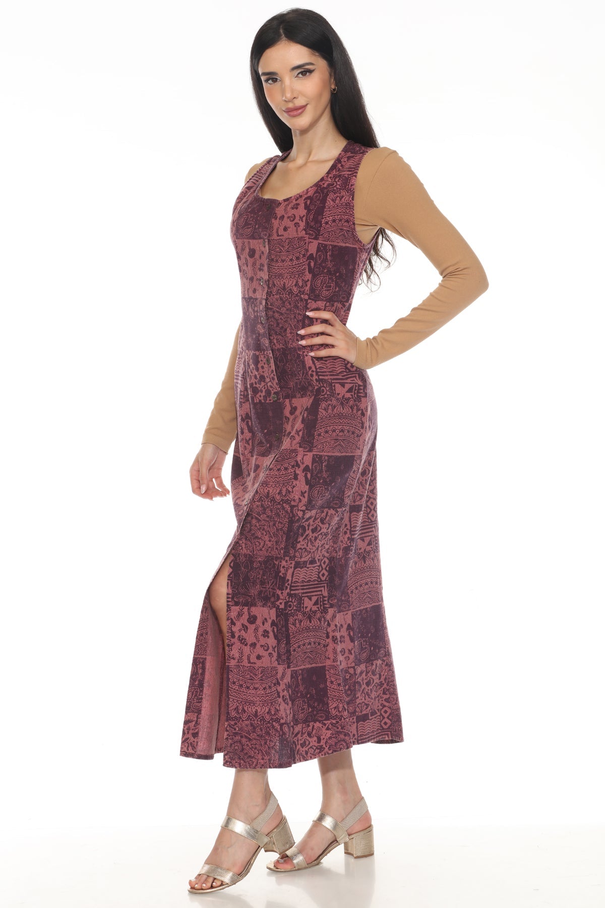 Stonewashed Button Front Midi Dress