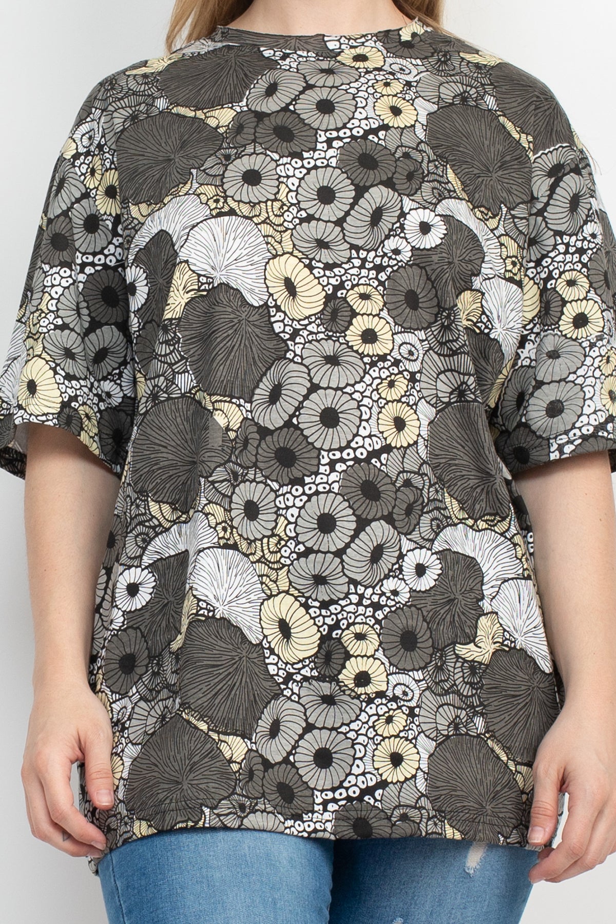 Mushroom Raw Edge Collar T-Shirt