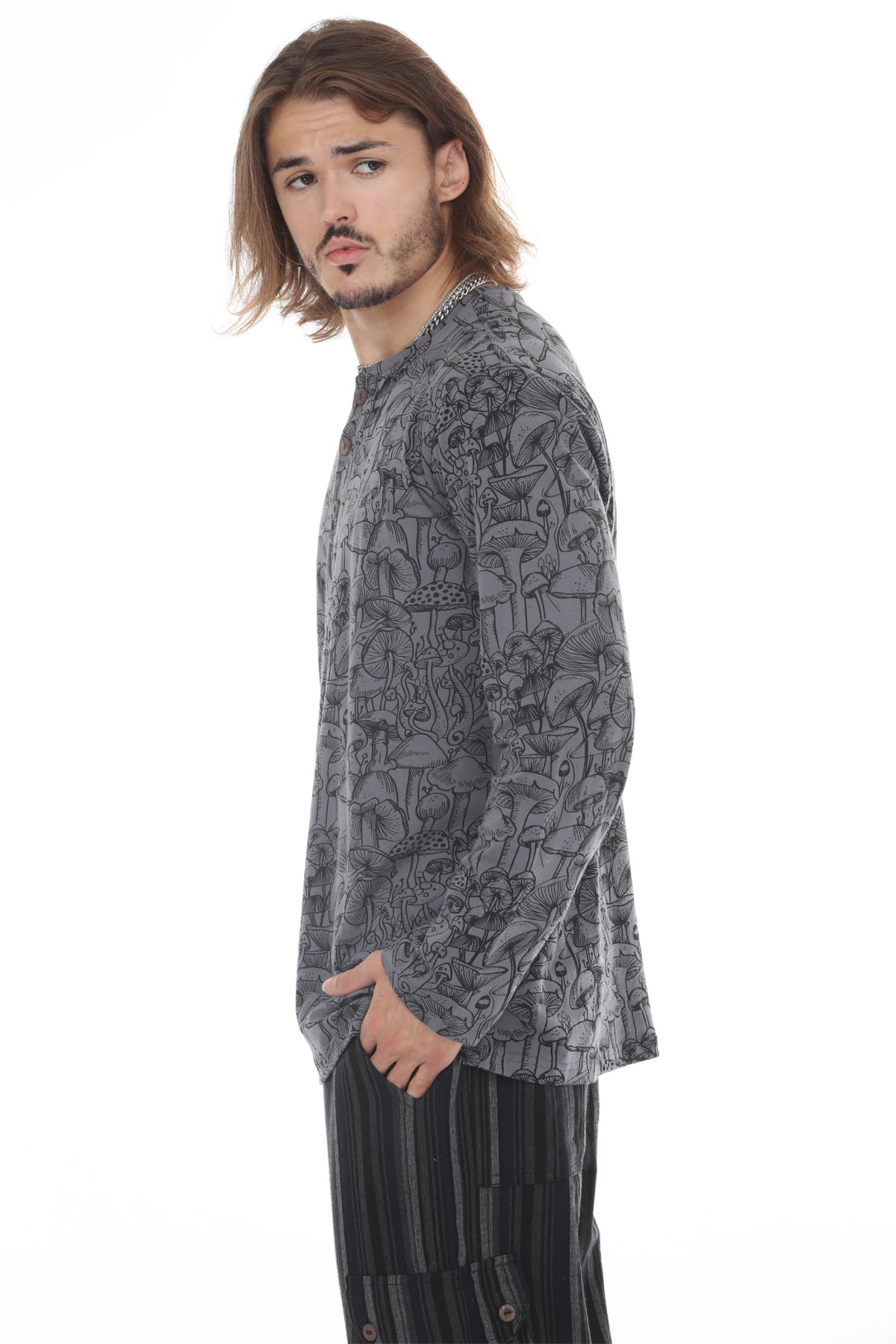 Mushroom Print Long Sleeve Henley