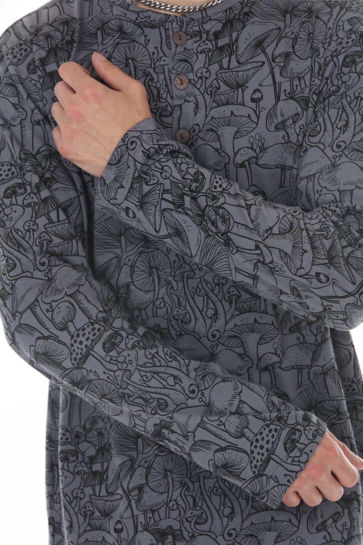 Mushroom Print Long Sleeve Henley
