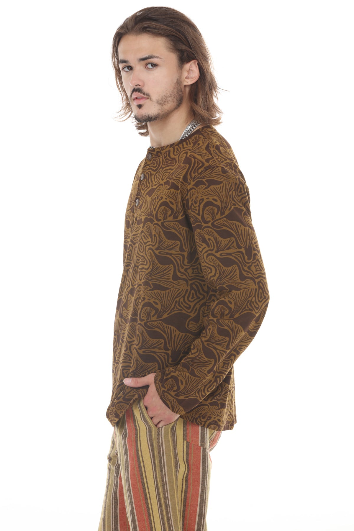 Mushroom Print Long Sleeve Henley