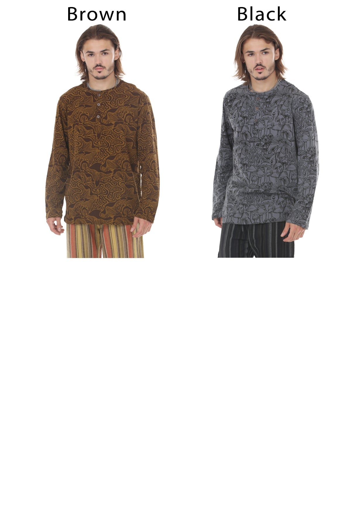 Mushroom Print Long Sleeve Henley