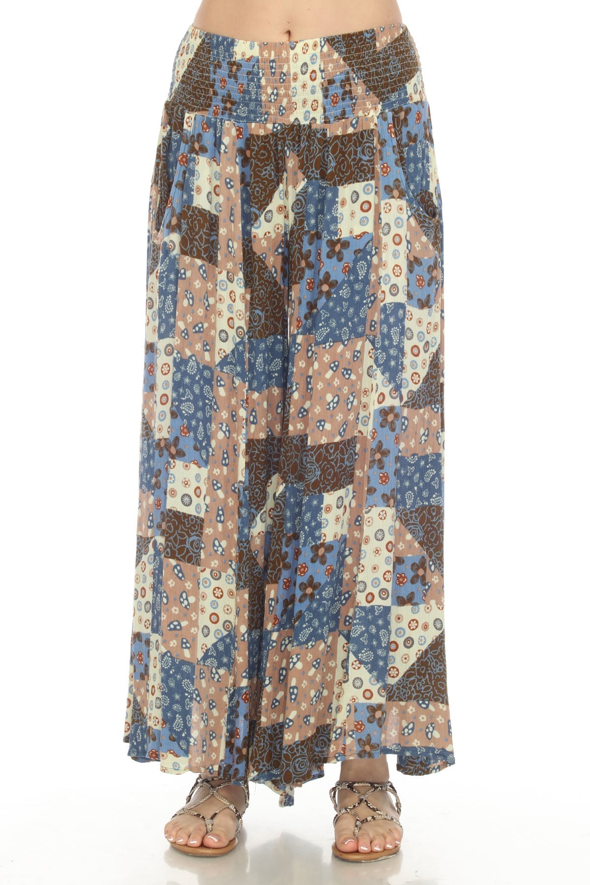Mushroom Quilt Print Wide Leg Pants