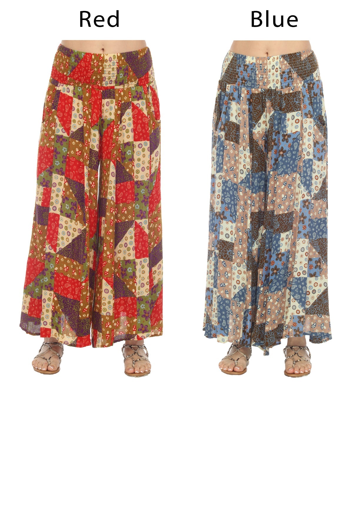 Mushroom Quilt Print Wide Leg Pants