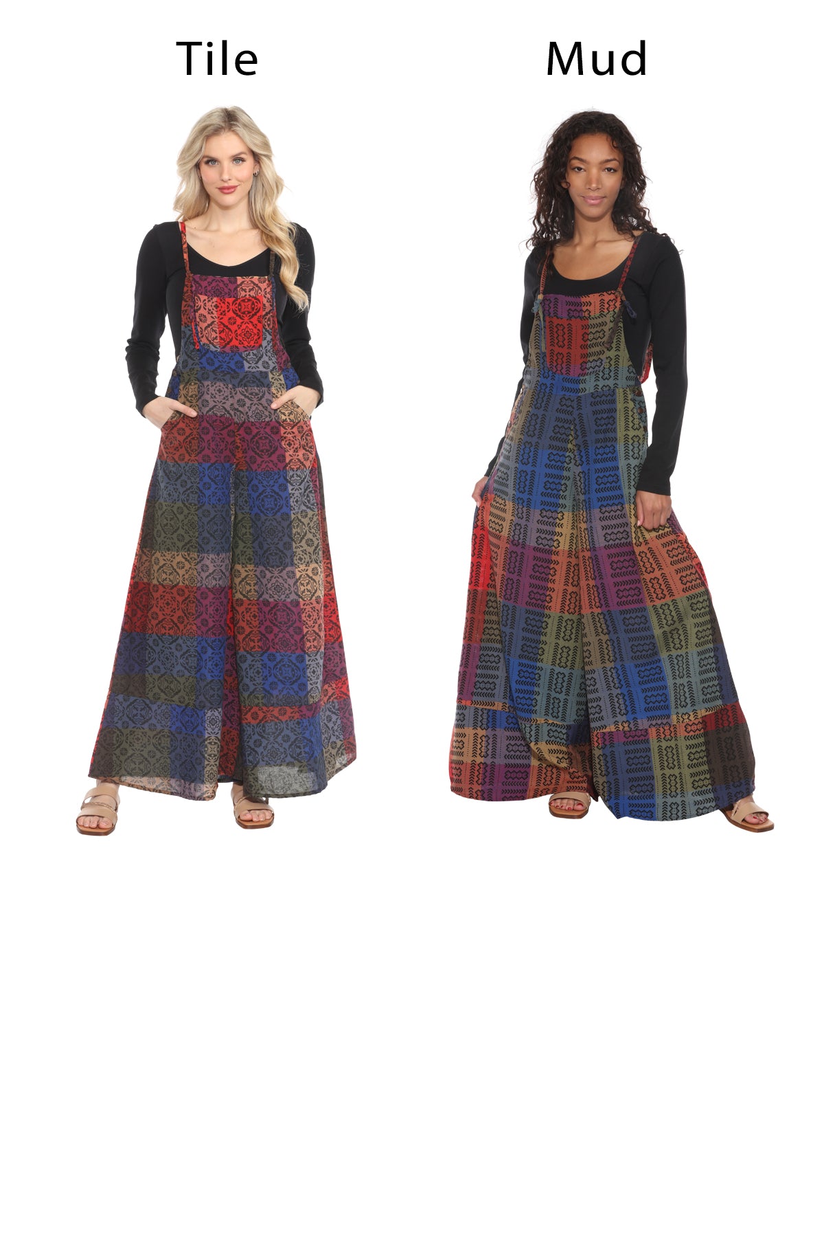 Cotton Plaid Wide Leg Overalls