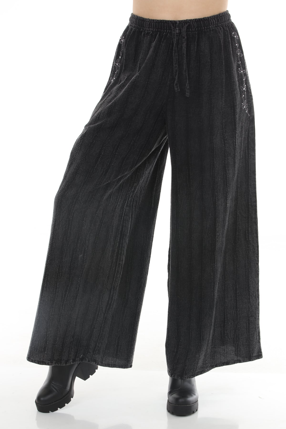 Stonewashed Waffle Wide Leg Pants