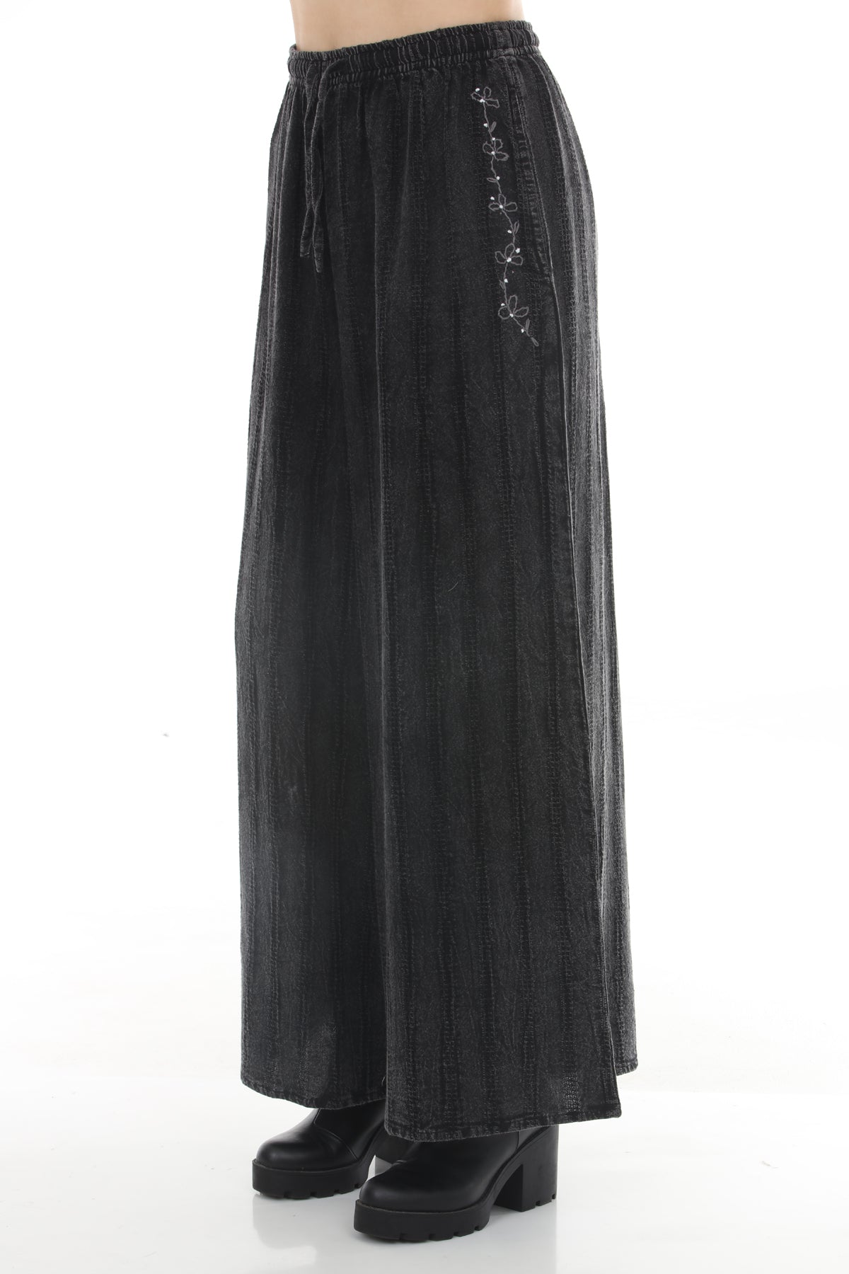 Stonewashed Waffle Wide Leg Pants