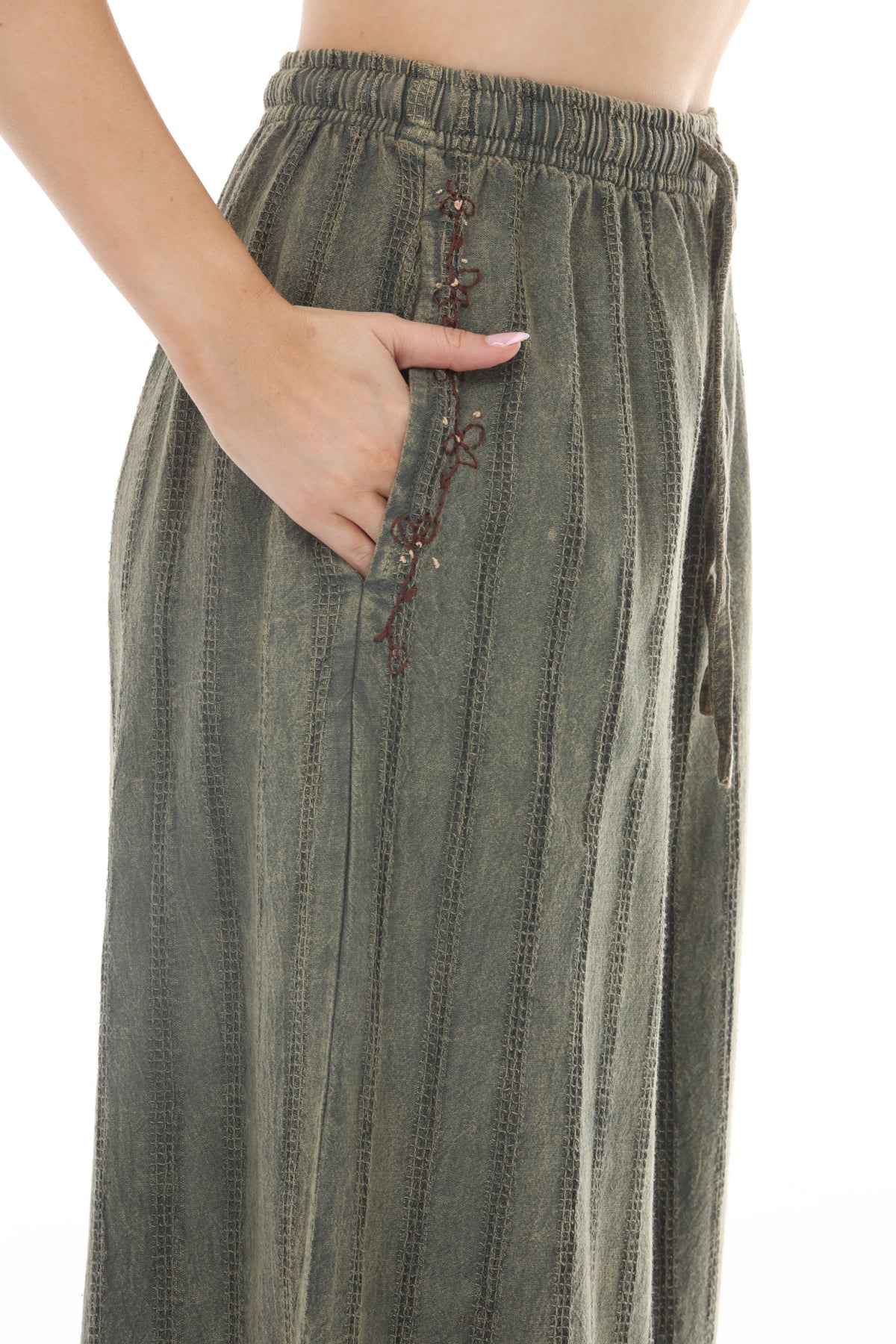 Stonewashed Waffle Wide Leg Pants