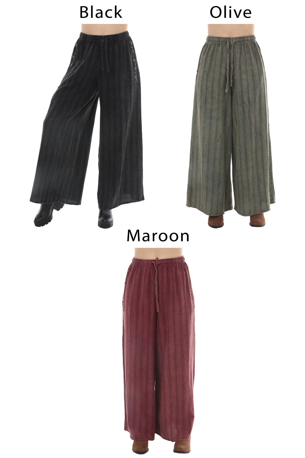 Stonewashed Waffle Wide Leg Pants