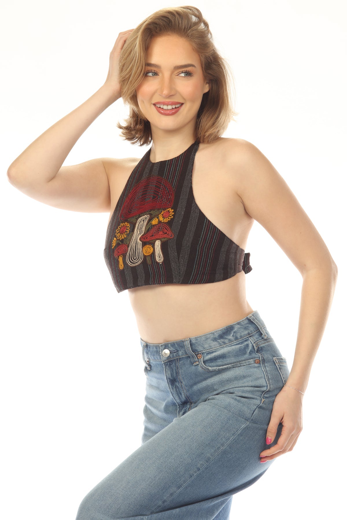 Mushroom Daisy Emb Halter Top
