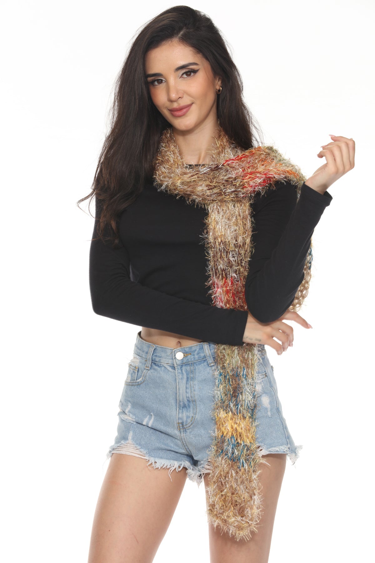 Fuzzy Striped Y2K Scarf