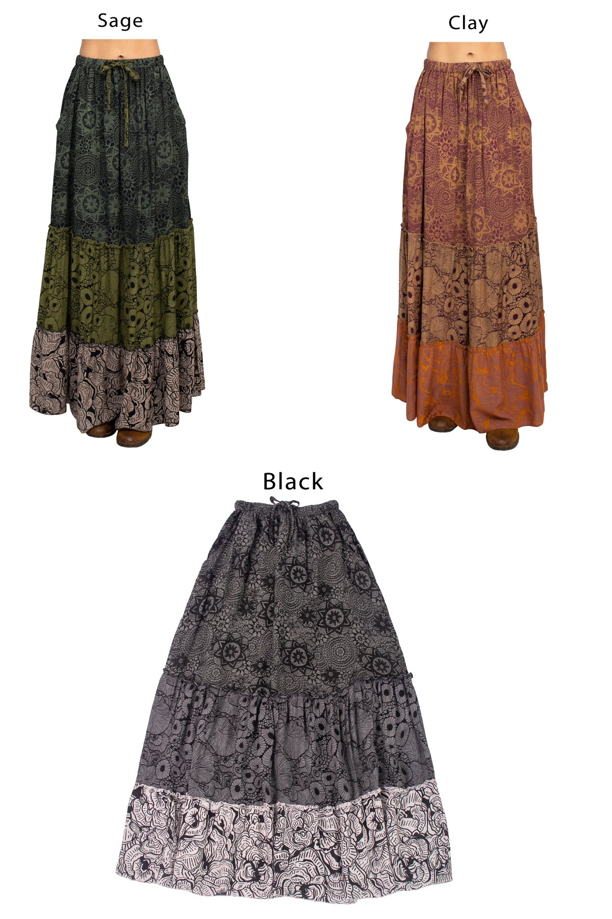 Tiered Lace Print Maxi Skirt