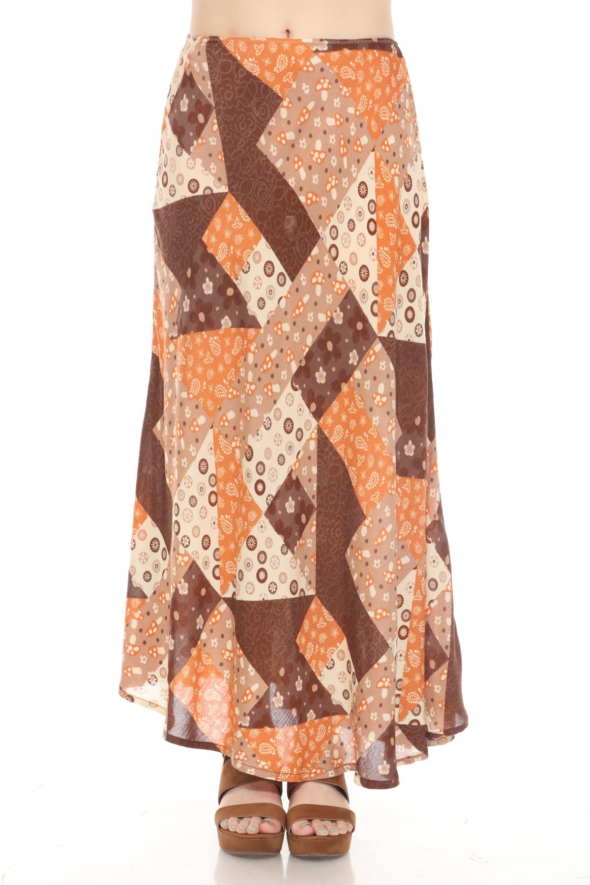Mushroom Quilt Print Maxi Skirt