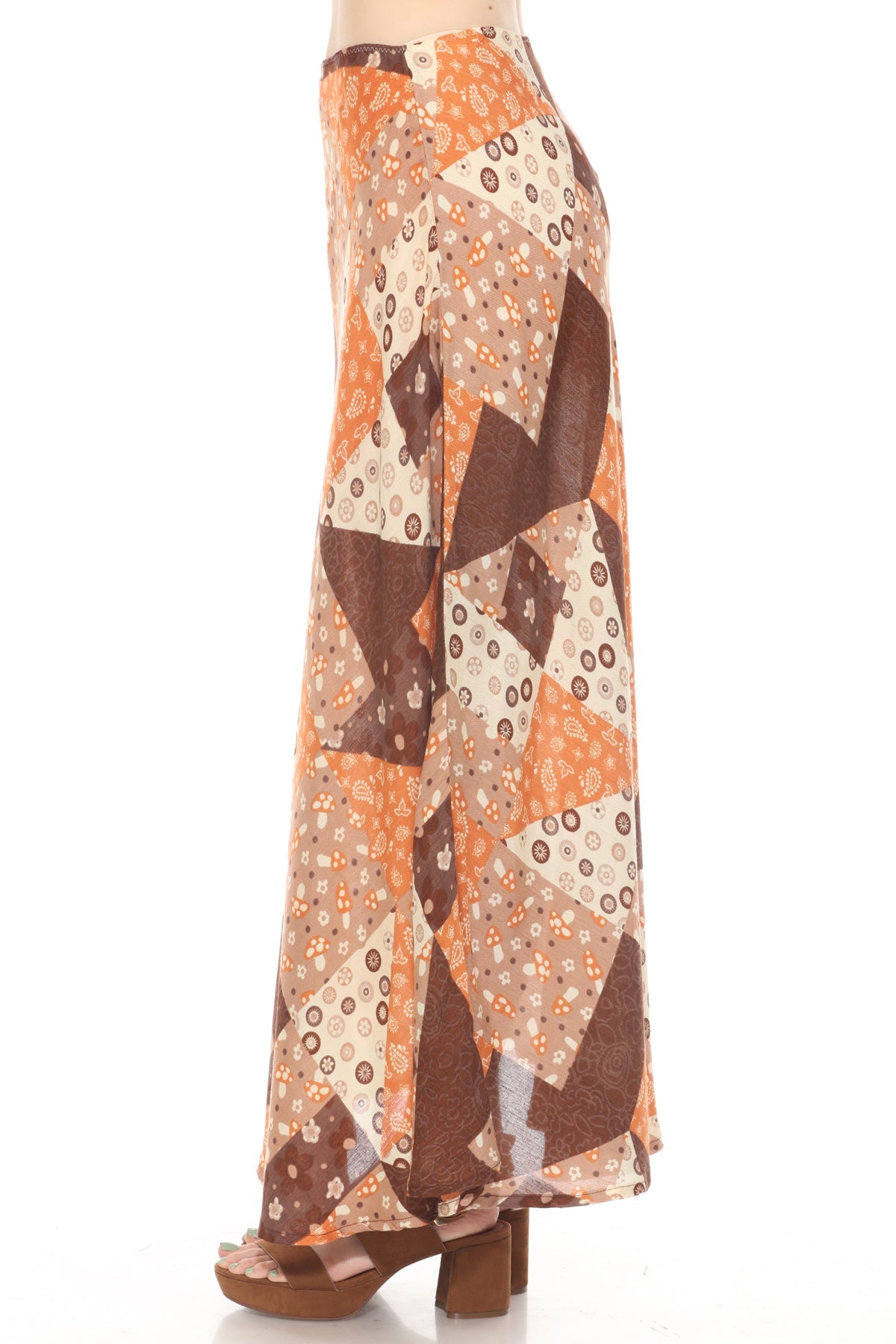 Mushroom Quilt Print Maxi Skirt