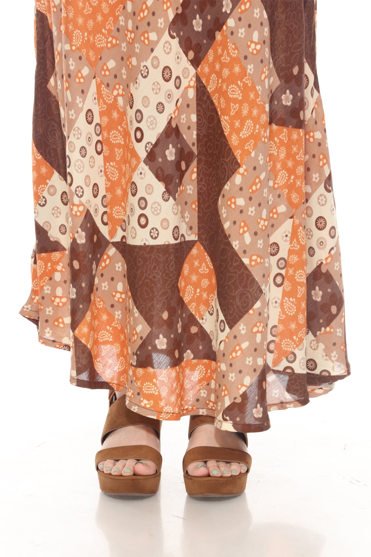 Mushroom Quilt Print Maxi Skirt