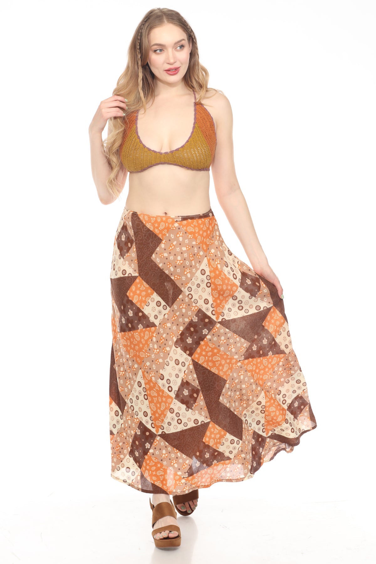 Mushroom Quilt Print Maxi Skirt