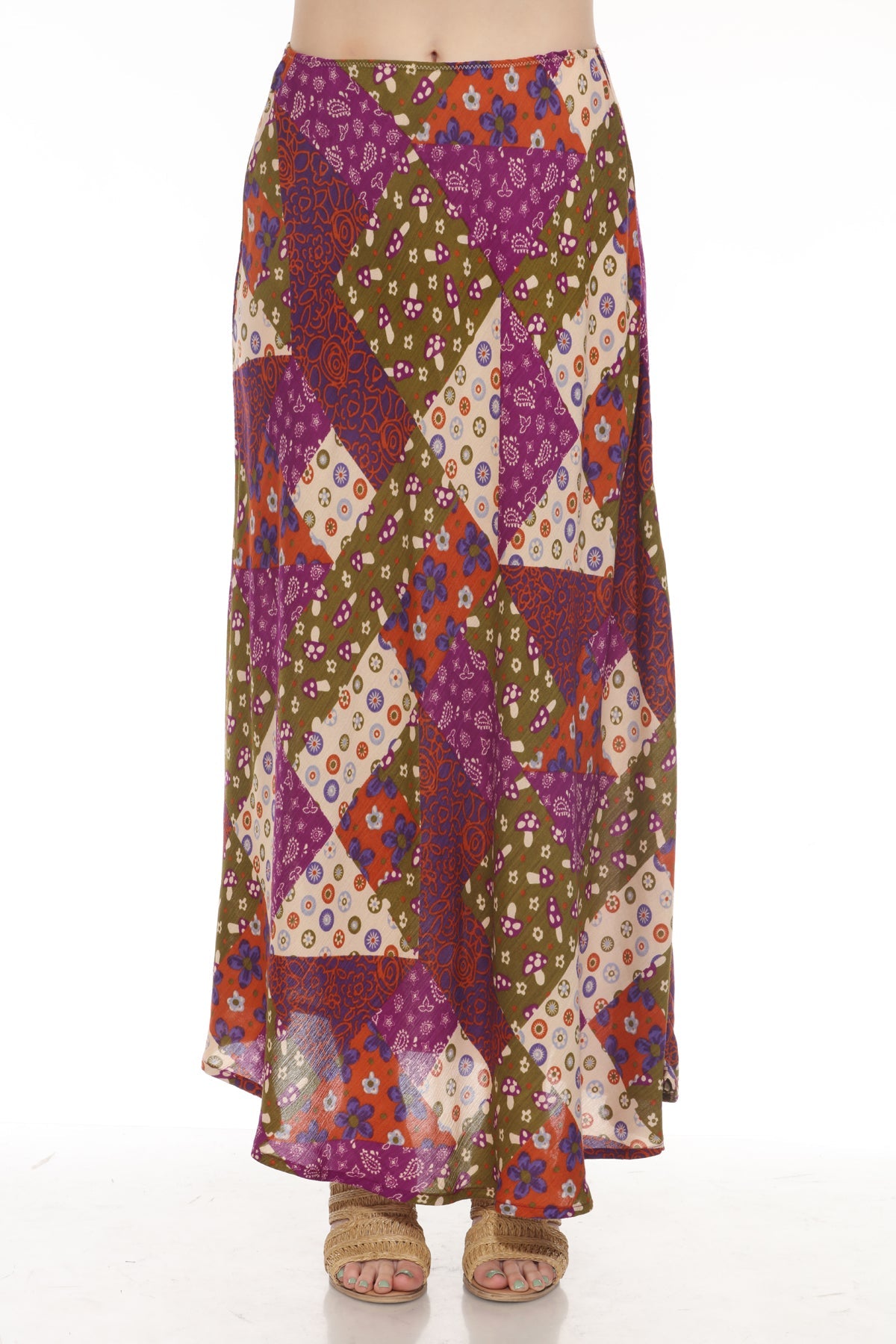 Mushroom Quilt Print Maxi Skirt