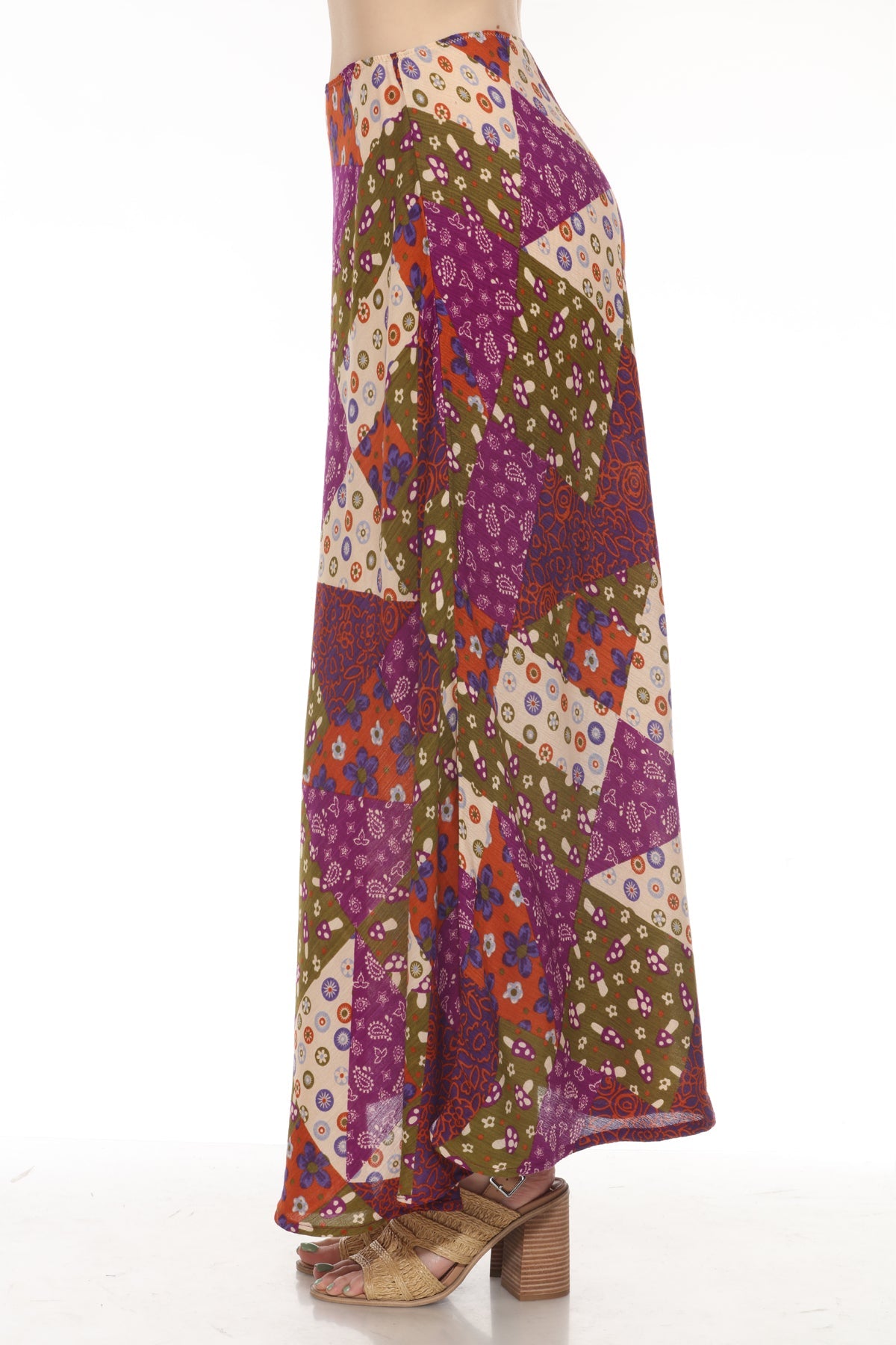 Mushroom Quilt Print Maxi Skirt
