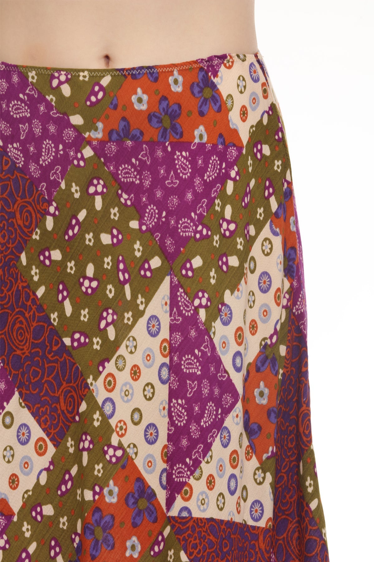 Mushroom Quilt Print Maxi Skirt