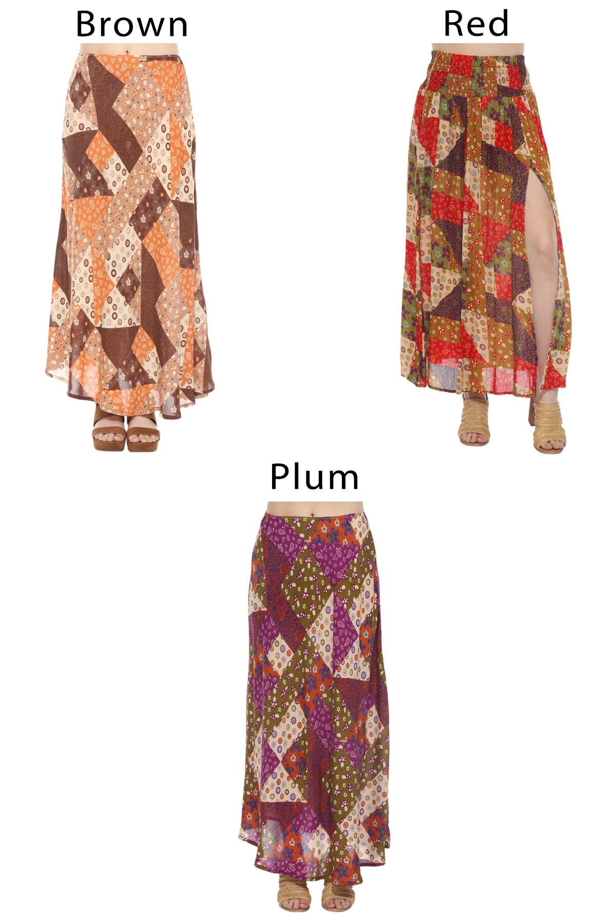 Mushroom Quilt Print Maxi Skirt