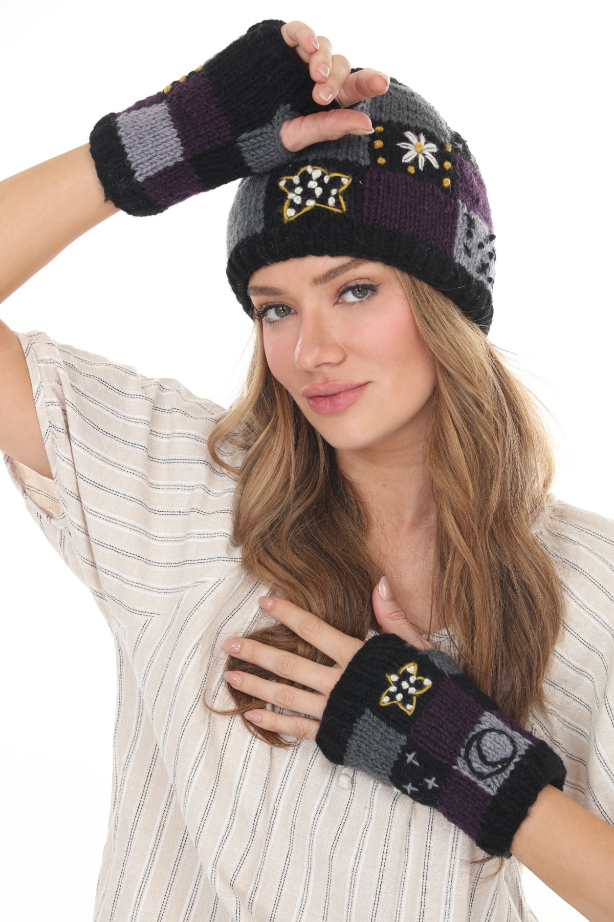 Knit Patachwork Cotttagecore Armwarmer