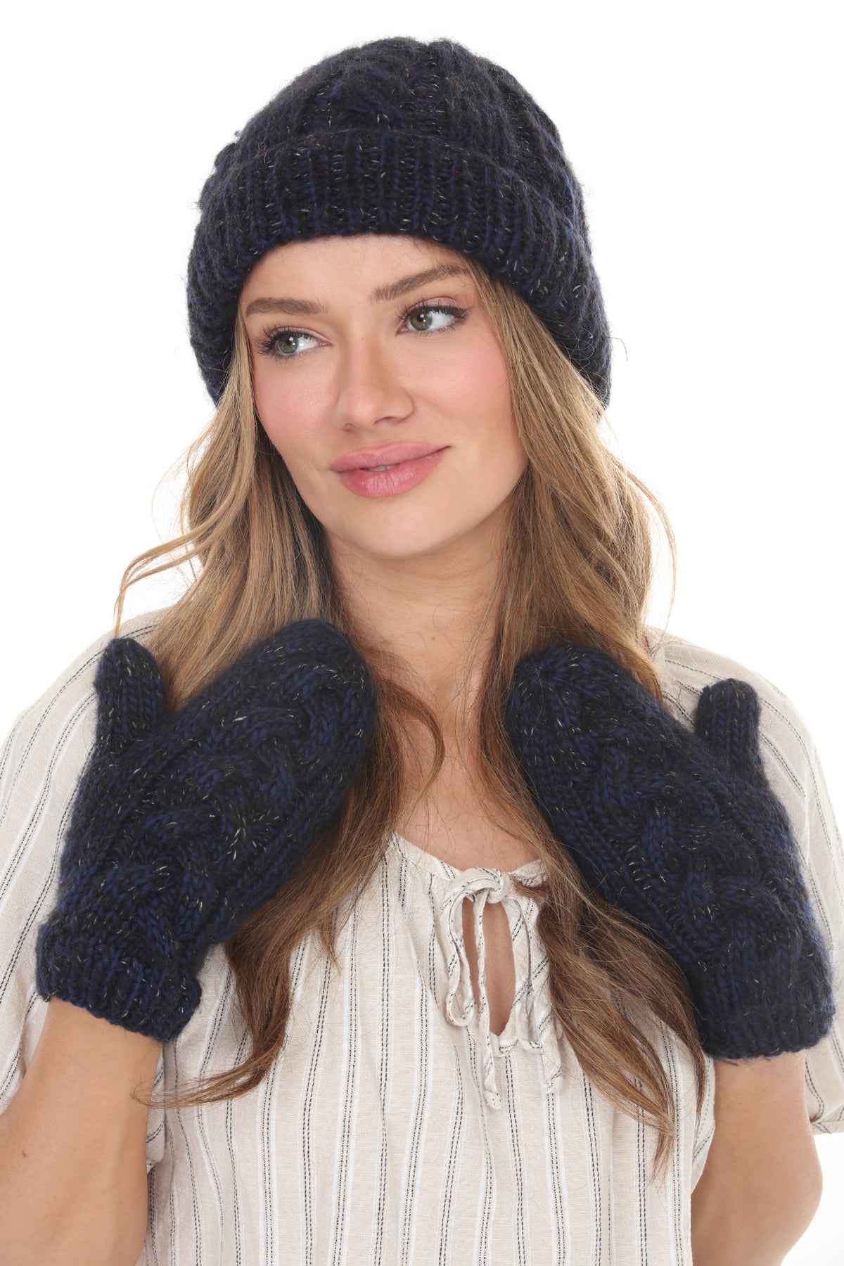 Cable Knit Faux Mohair Mittens
