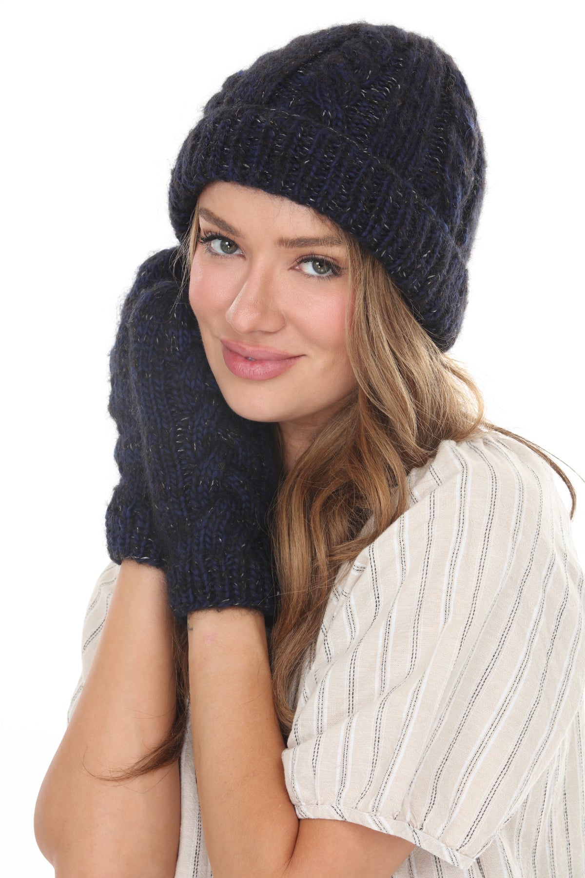 Cable Knit Faux Mohair Mittens