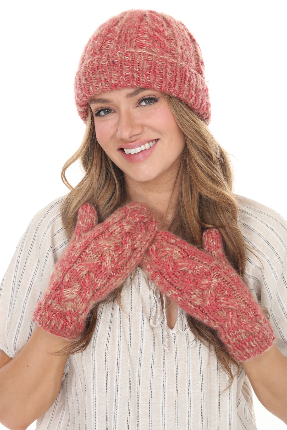 Cable Knit Faux Mohair Mittens