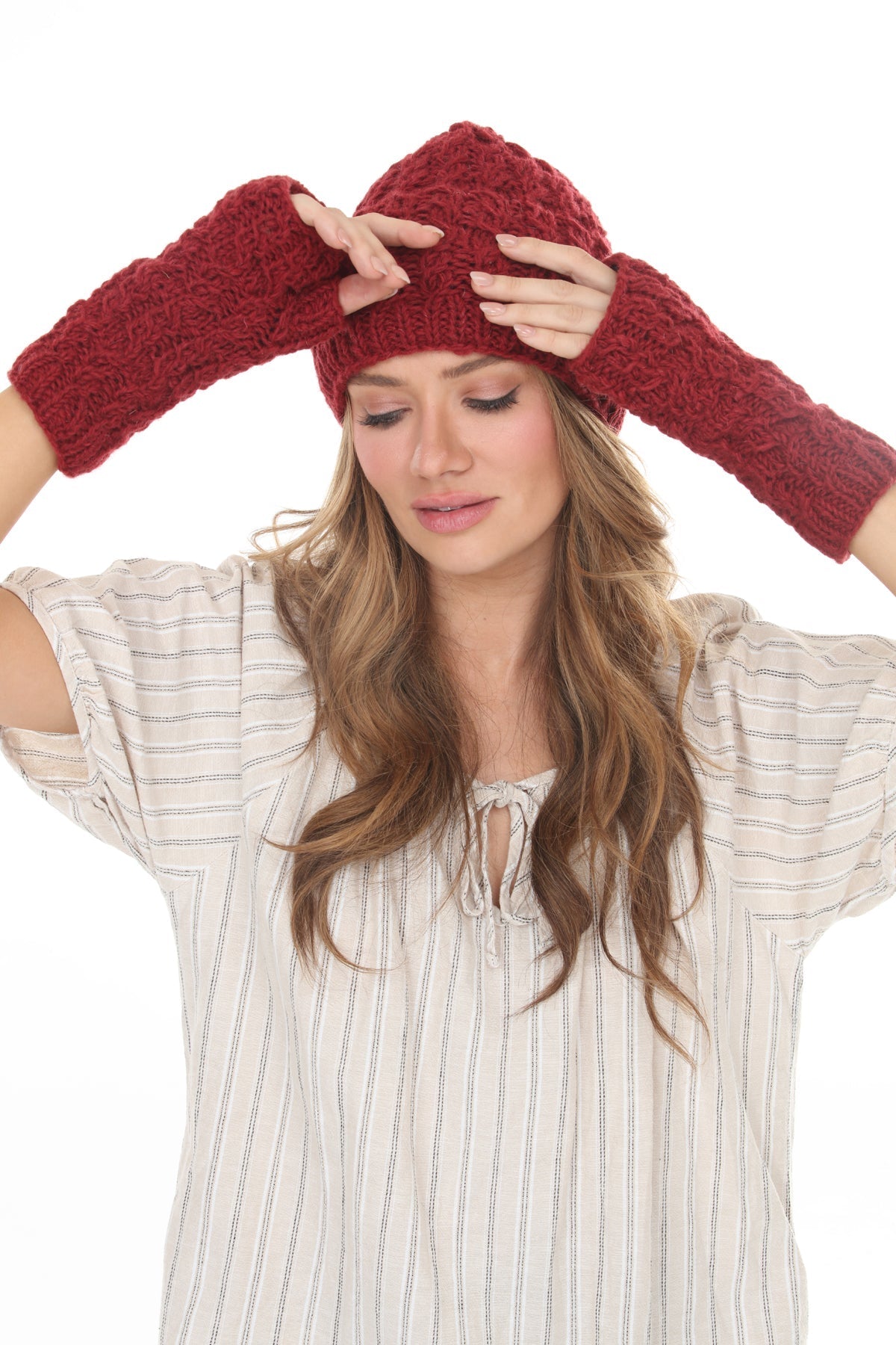 Cable Ribbed Wool Armwarmers