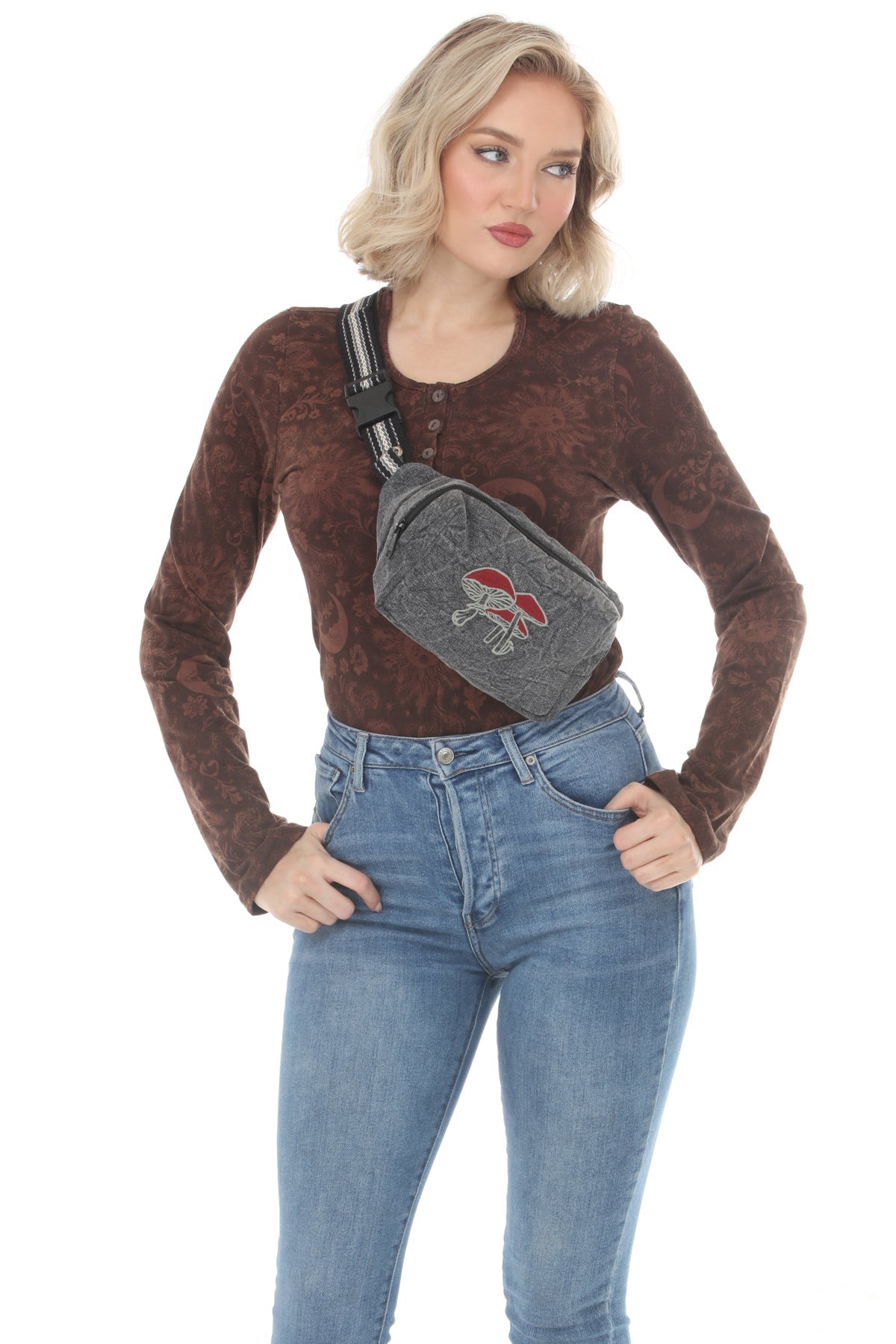 Mushroom Embroidered Belt Bag