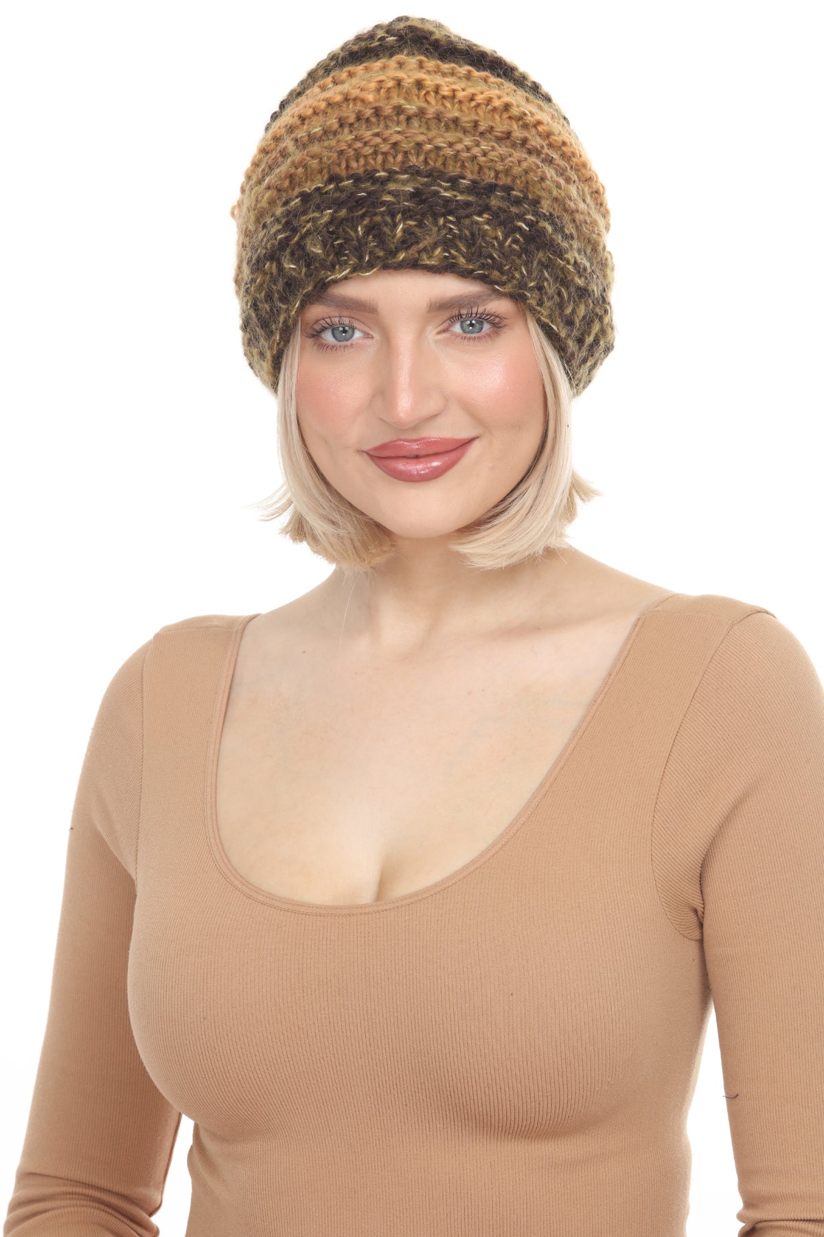 Faux Mohair Striped Slouchy Beanie