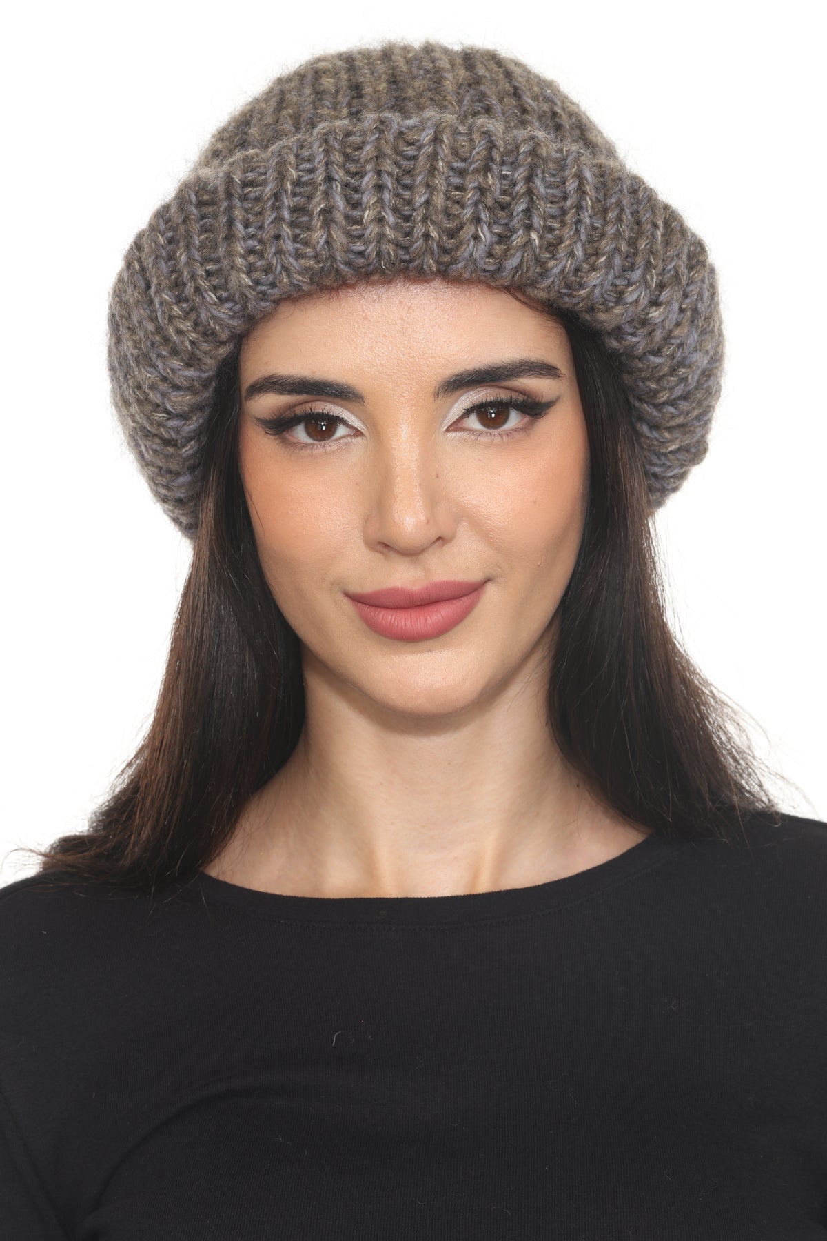 Rolled Faux Mohair Wol-Rib Beannie