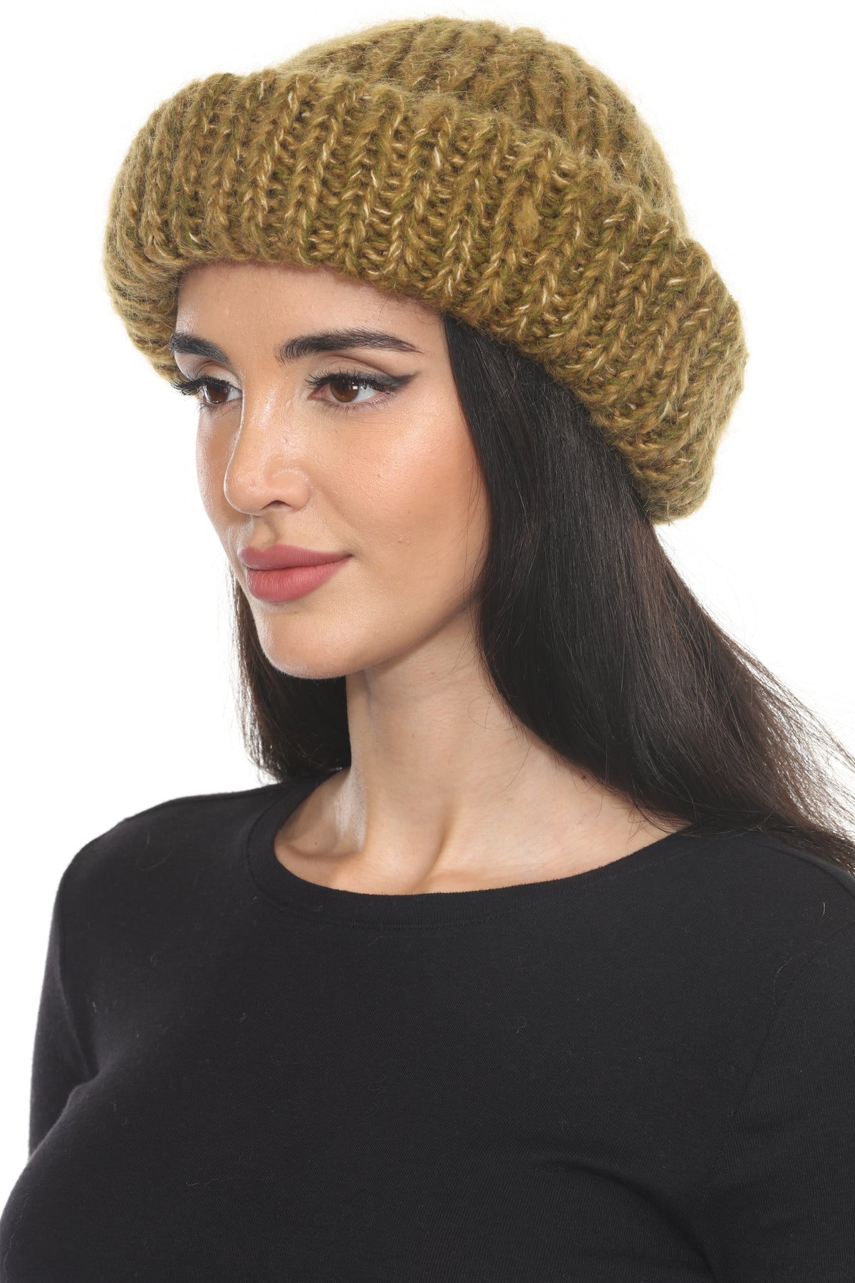 Rolled Faux Mohair Wol-Rib Beannie