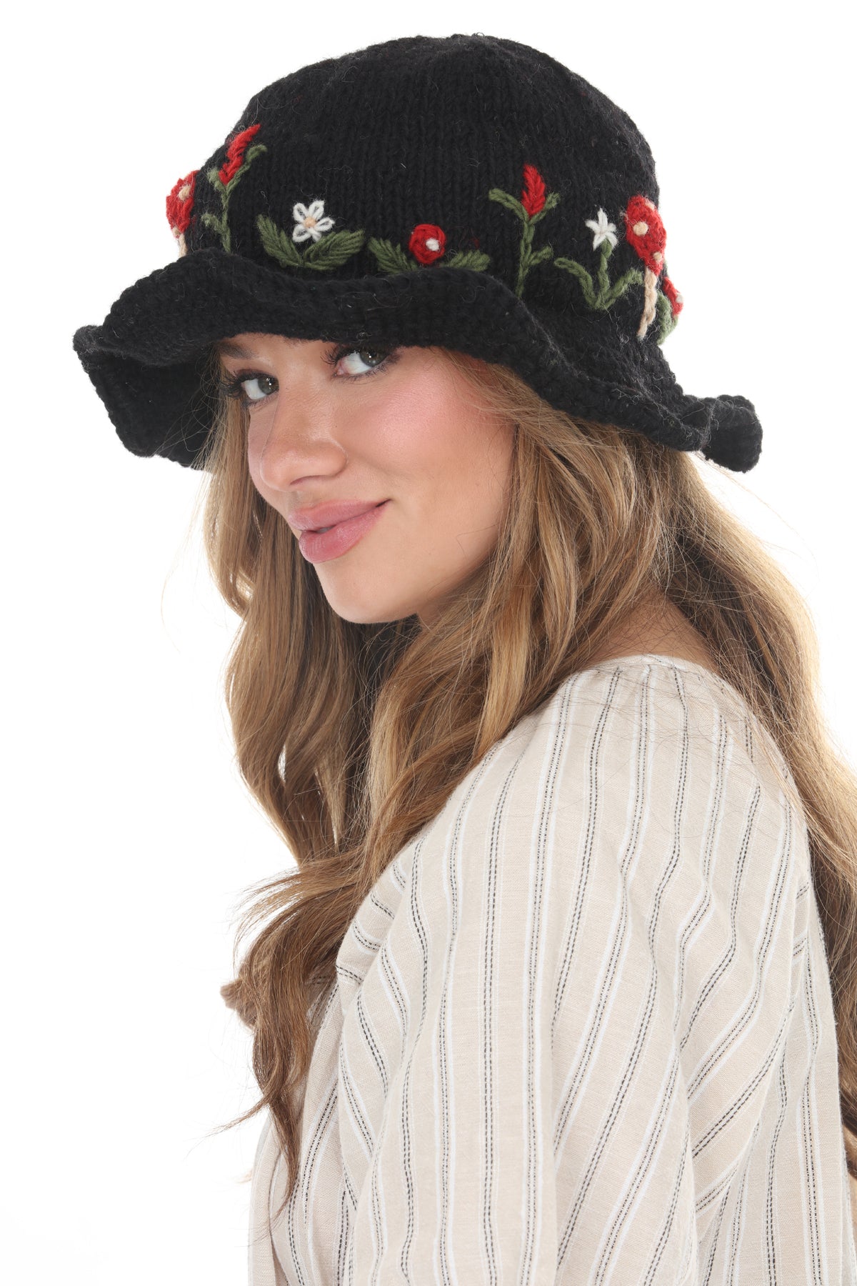 Wool Kint Mushroom Hat with Brim