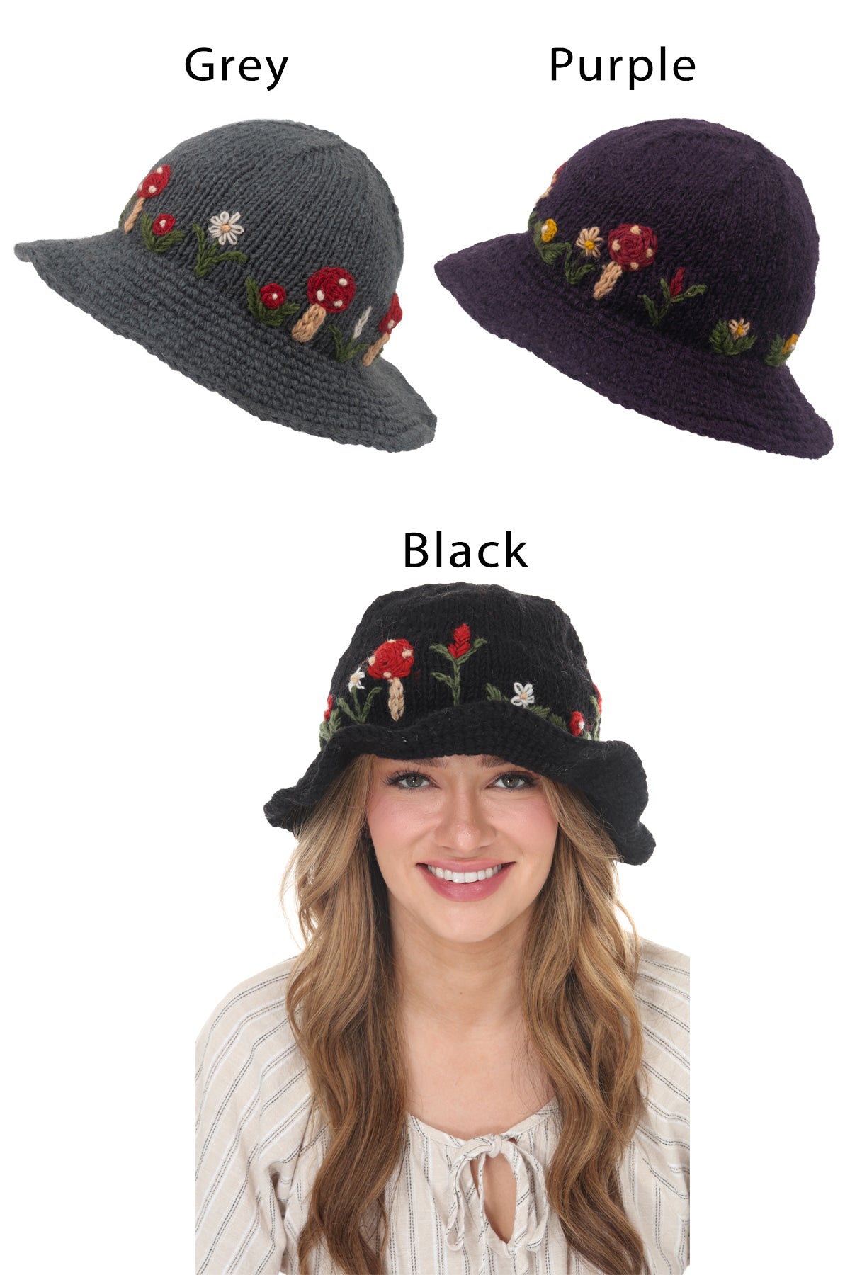 Wool Kint Mushroom Hat with Brim