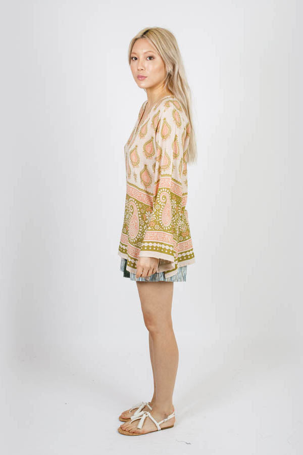 Paisley Raindrops Crepe Peasant Top