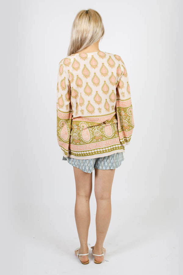 Paisley Raindrops Crepe Peasant Top