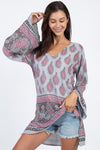 Paisley Raindrops Crepe Peasant Top