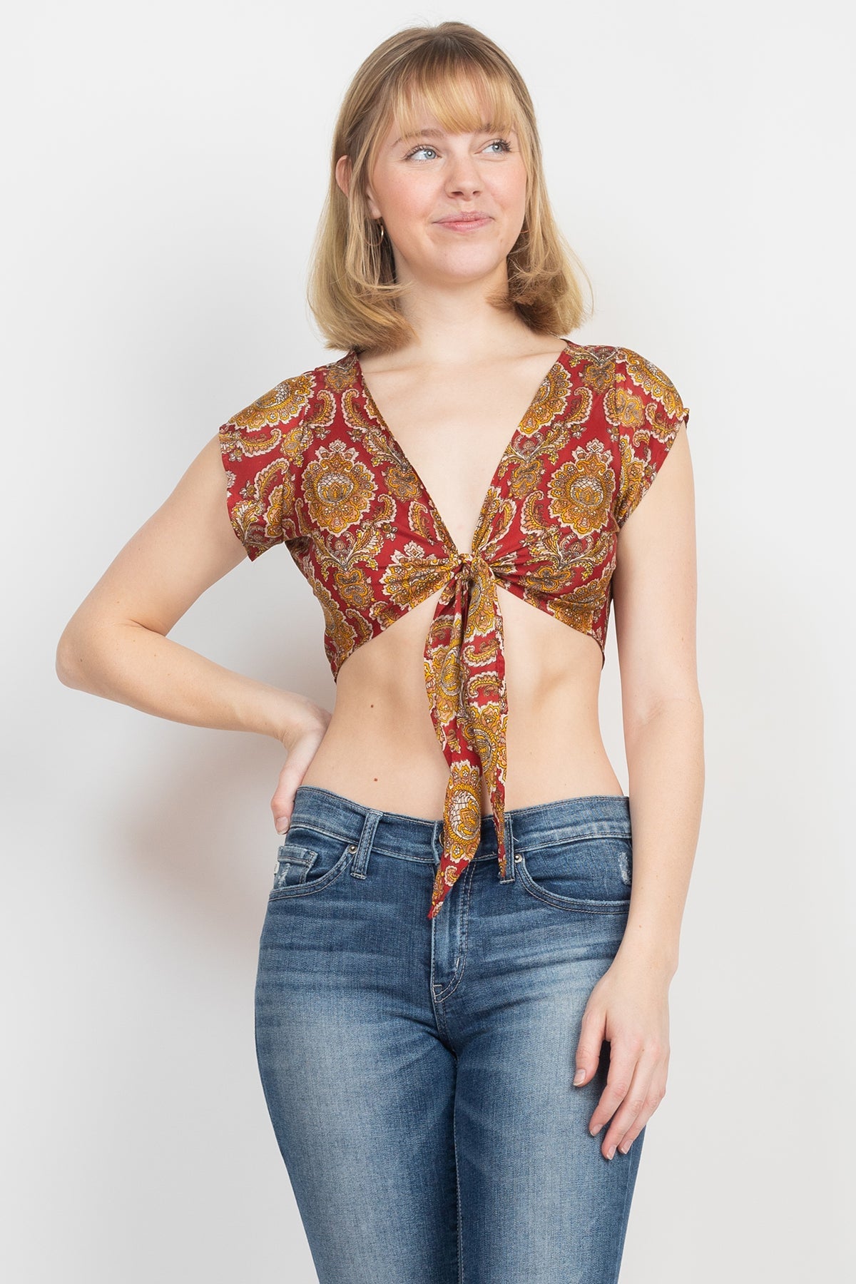 Tie Front Cap Sleeve Top
