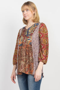 Puffed Sleeve Patchwork Blouse