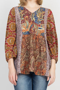 Puffed Sleeve Patchwork Blouse