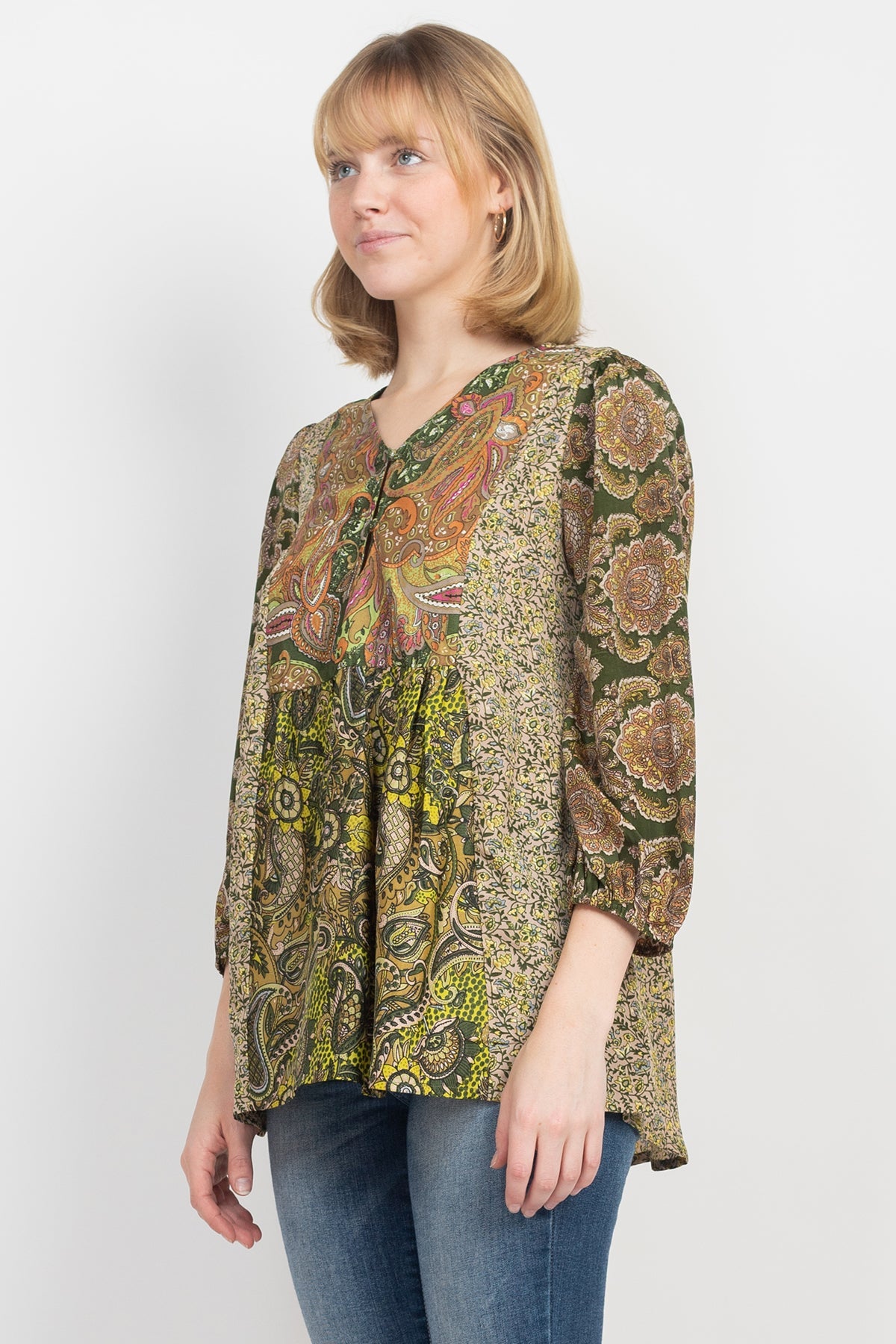 Puffed Sleeve Patchwork Blouse