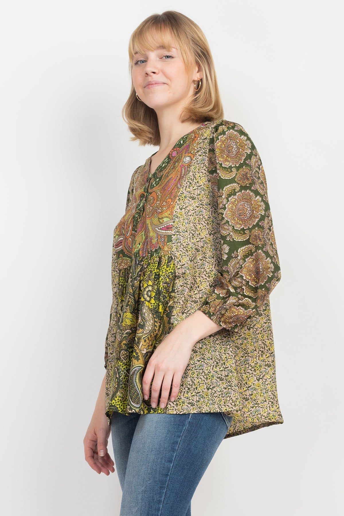 Puffed Sleeve Patchwork Blouse