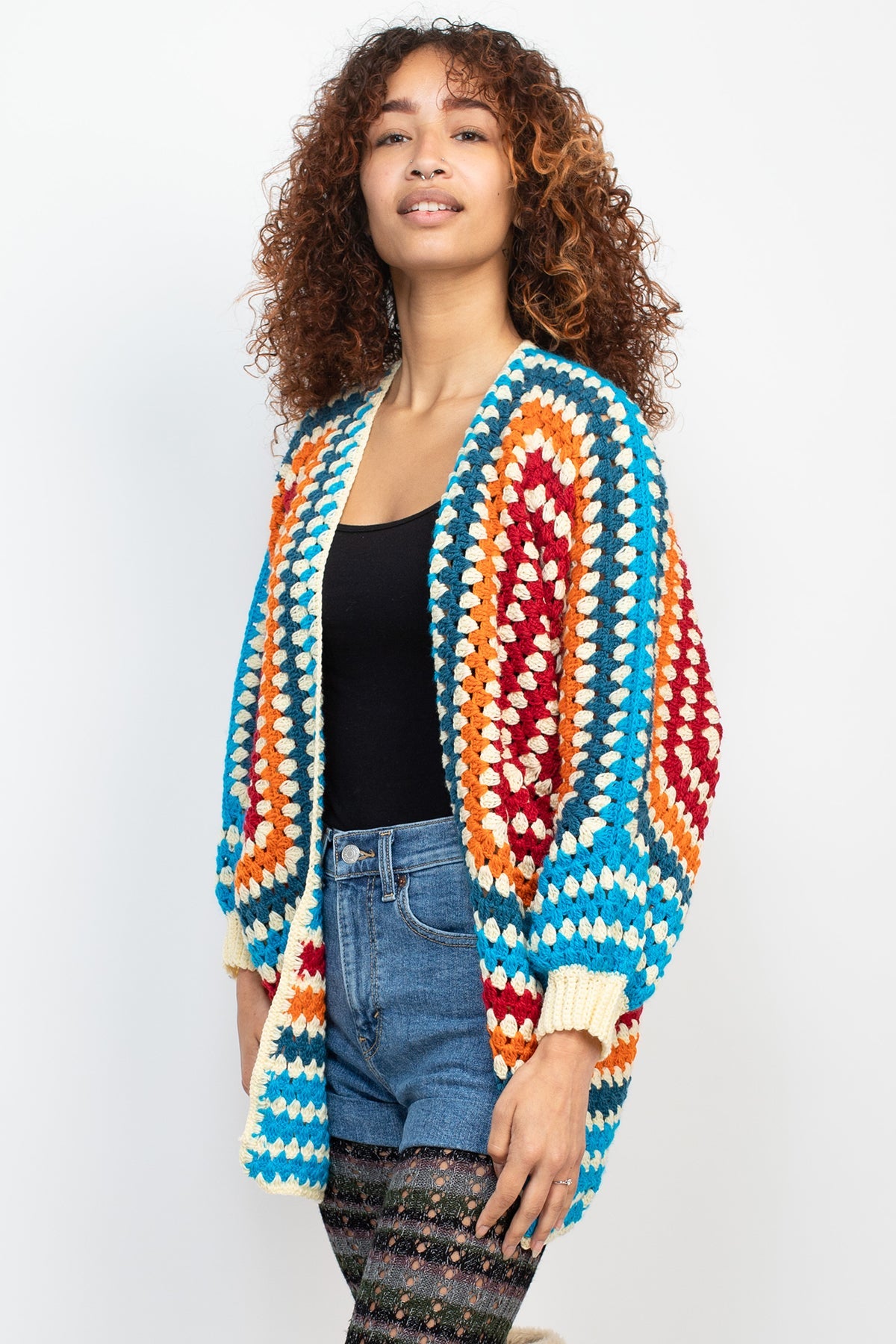 Colorful Handmade Fiesta Crocheted Cardigan | Granny Square