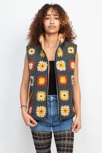 Painted Square Crochet Fleece Vest