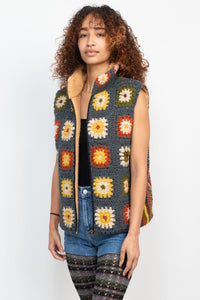 Painted Square Crochet Fleece Vest